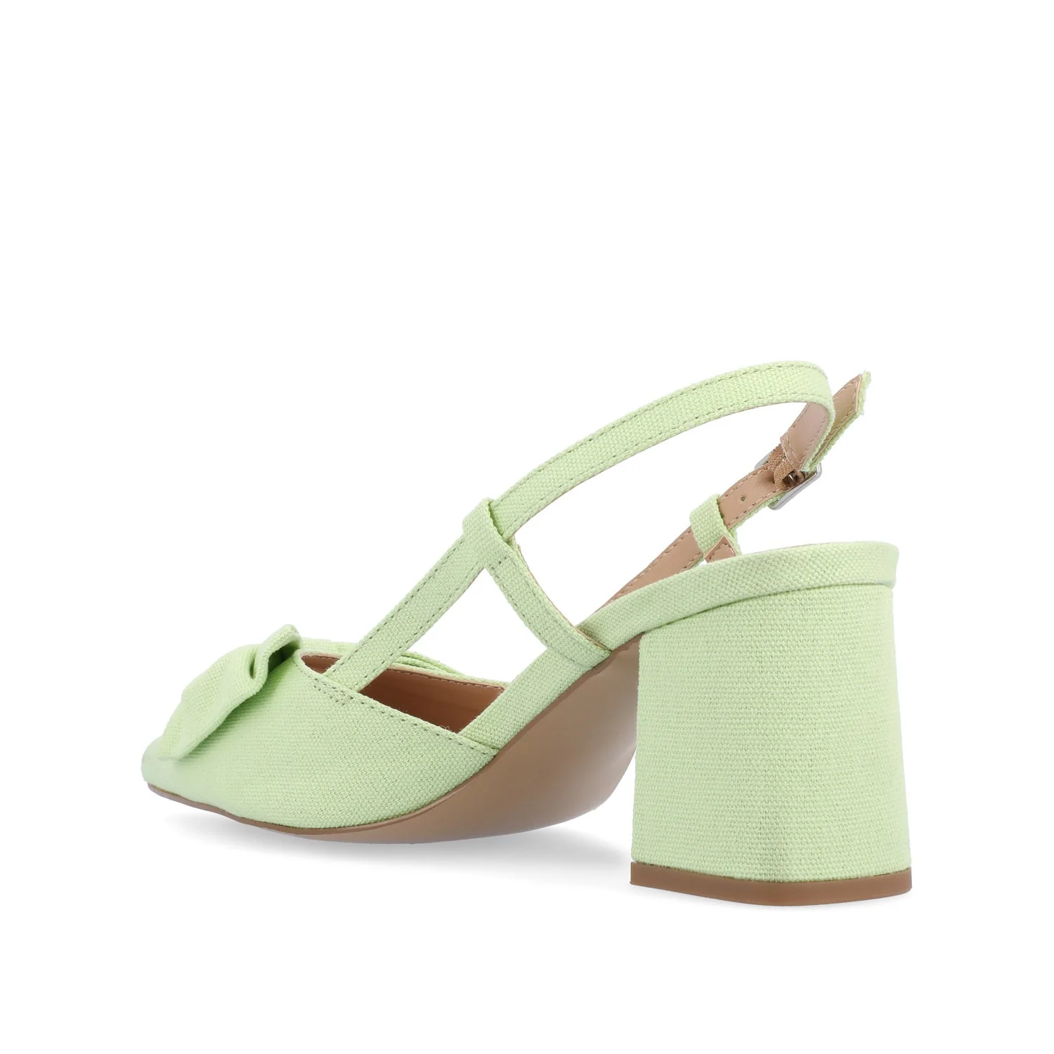 TAILYNN SLINGBACK BLOCK HEELS IN FABRIC - Green Linen - Image 4