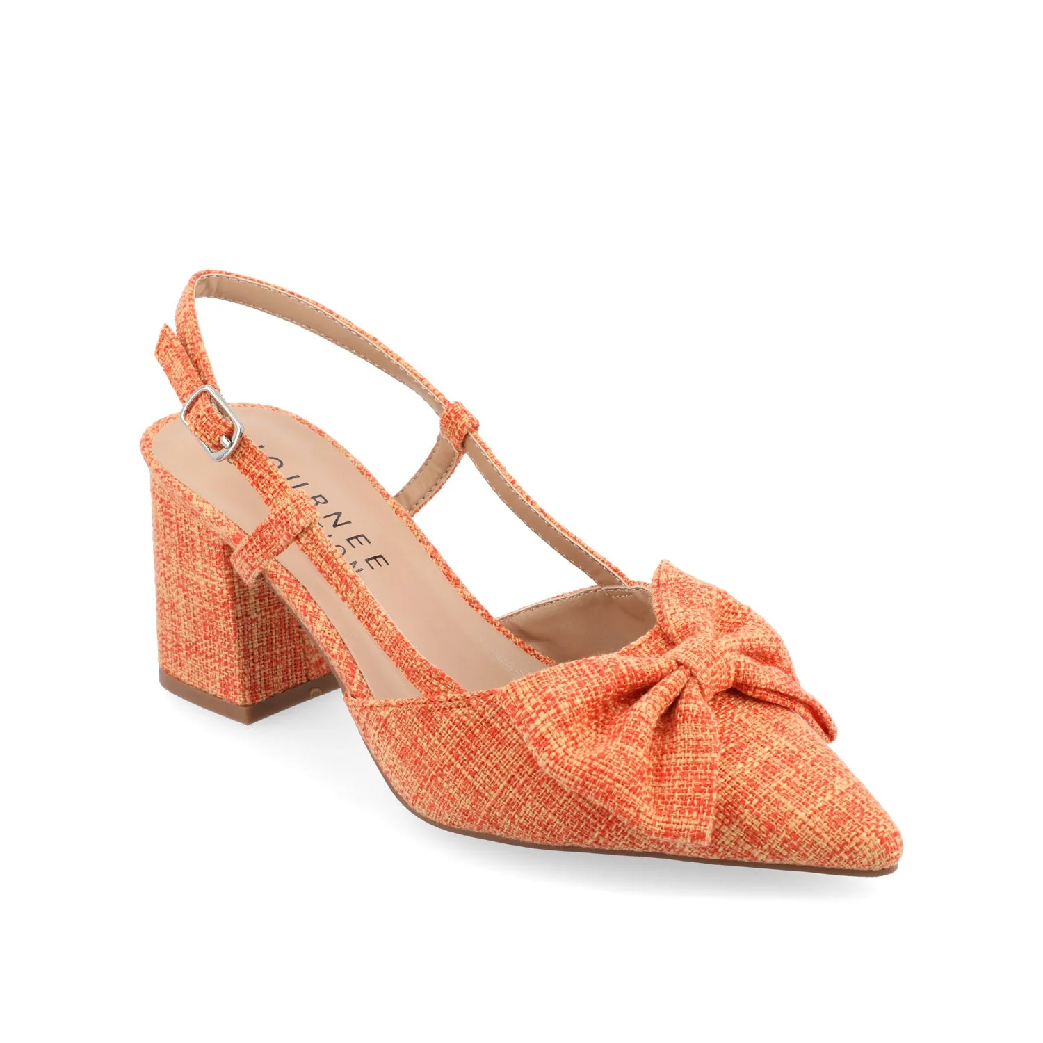 TAILYNN SLINGBACK BLOCK HEELS IN FABRIC - Orange Linen - Image 2