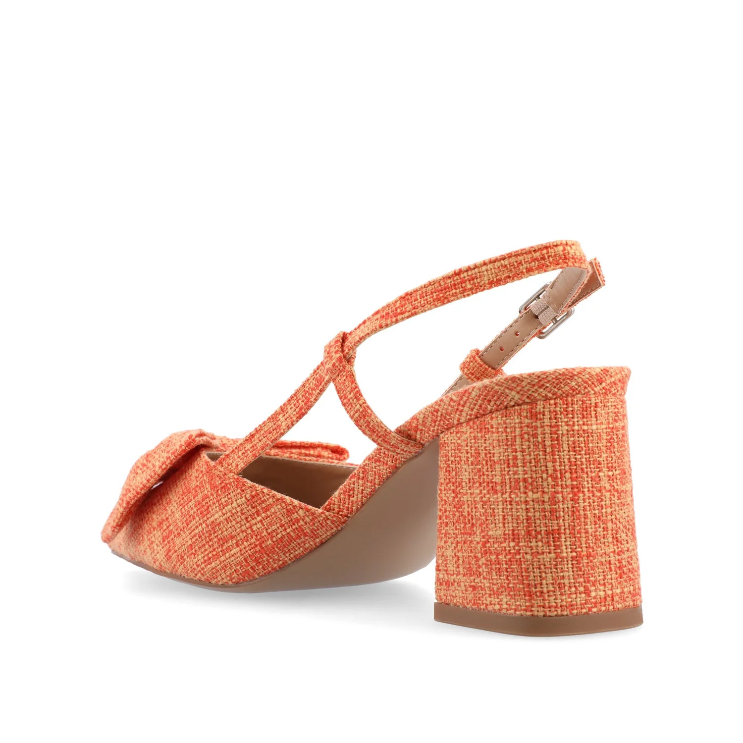 TAILYNN SLINGBACK BLOCK HEELS IN FABRIC - Orange Linen - Image 4