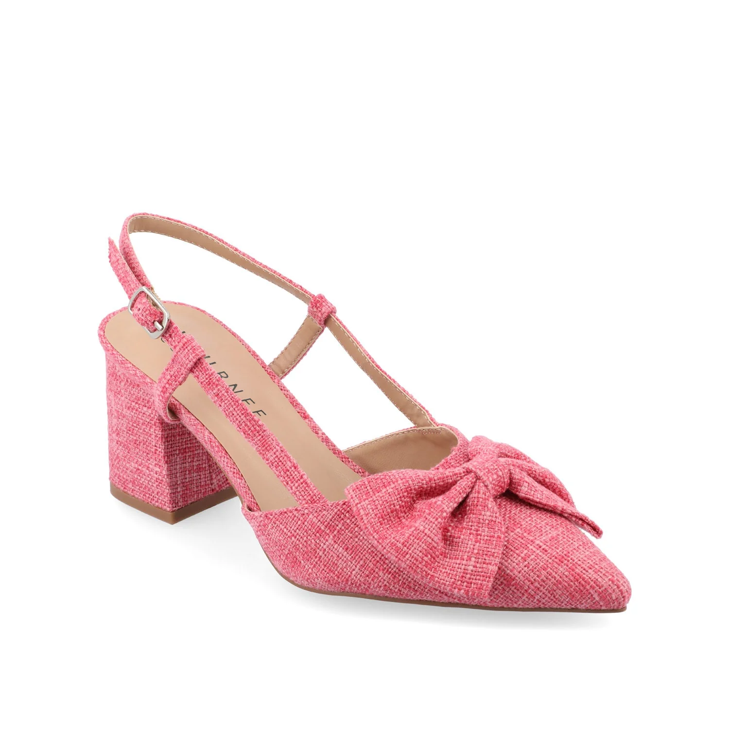 TAILYNN SLINGBACK BLOCK HEELS IN FABRIC - Pink Linen - Image 2