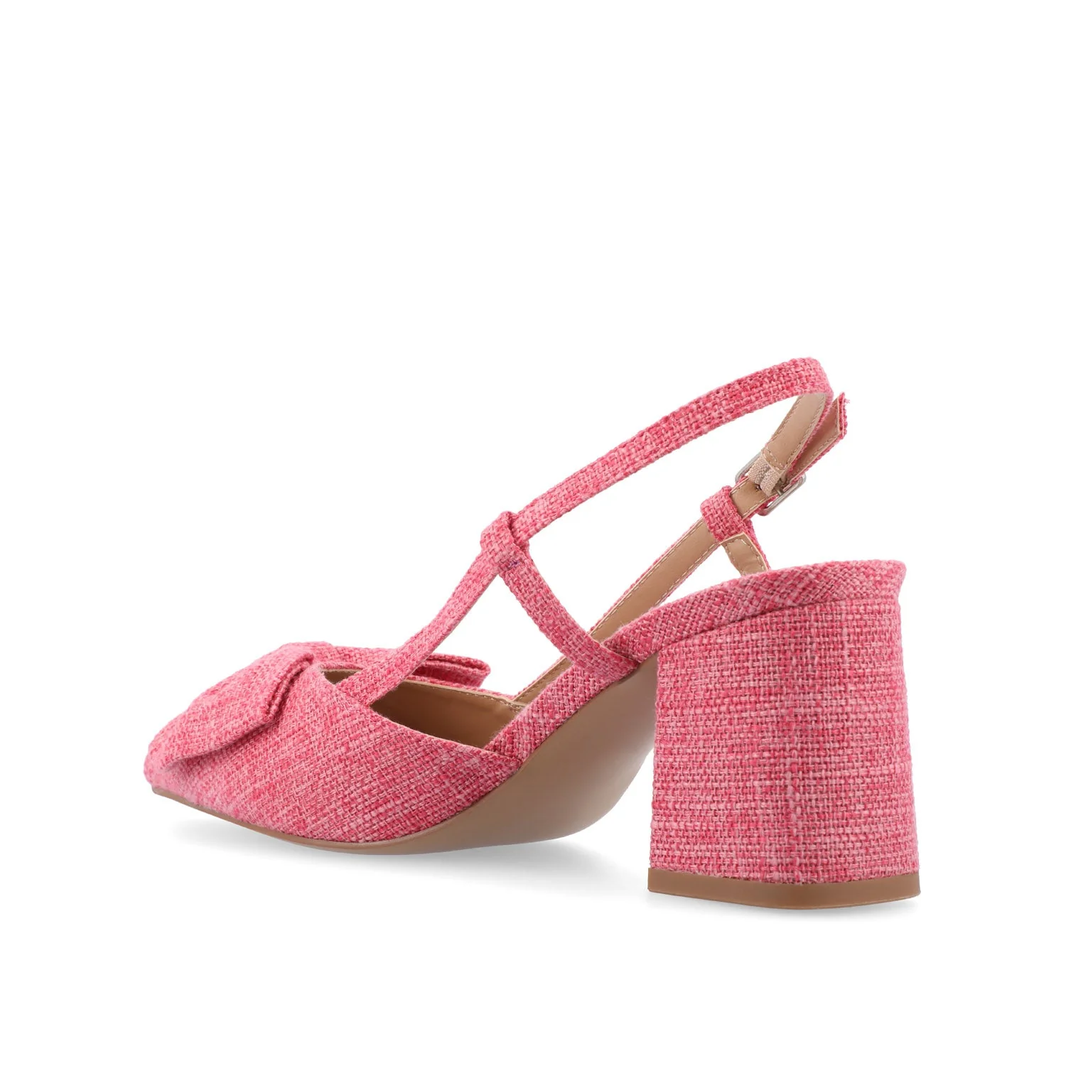 TAILYNN SLINGBACK BLOCK HEELS IN FABRIC - Pink Linen - Image 4