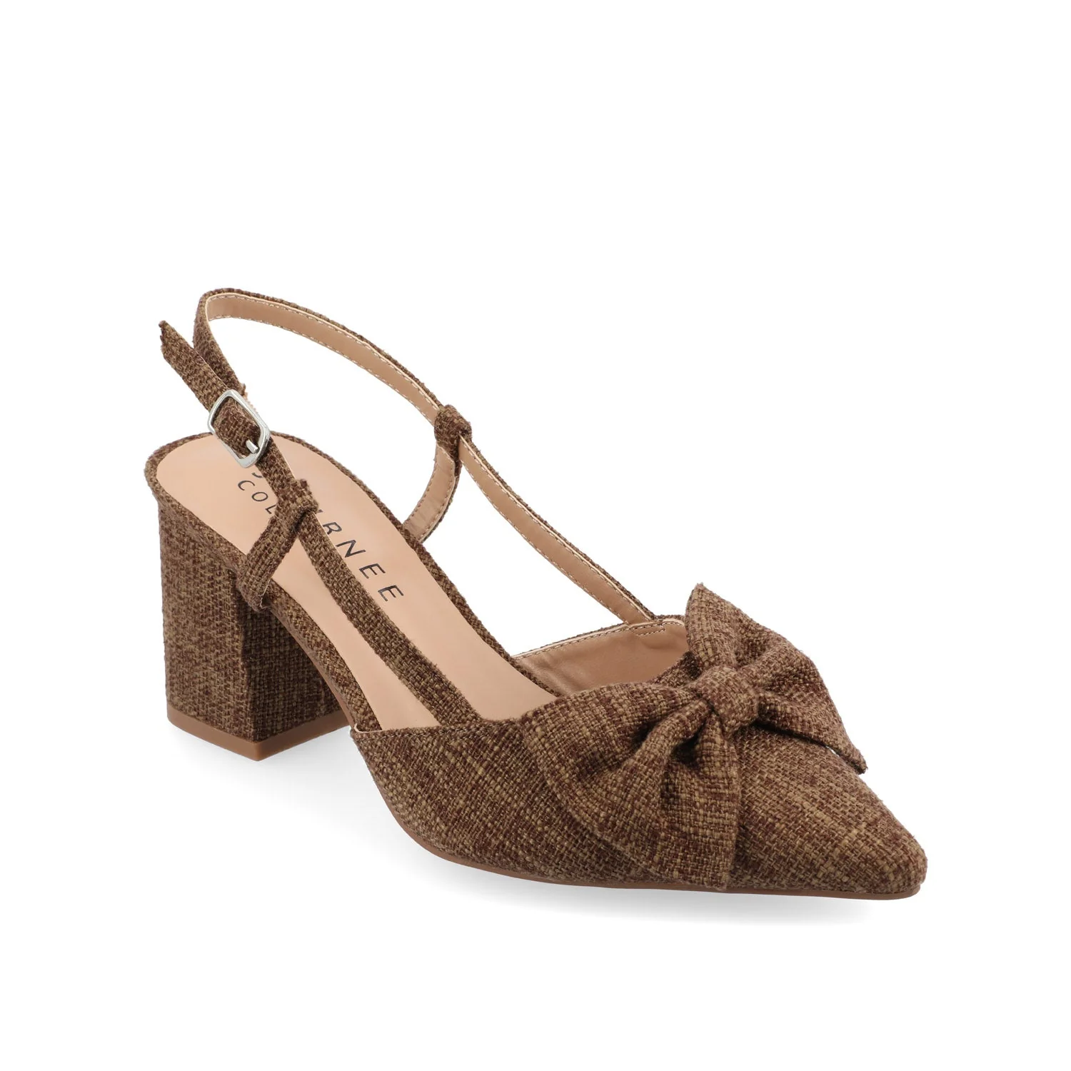 TAILYNN BLOCK PUMP HEELS IN WIDE - Brown Linen - Image 2