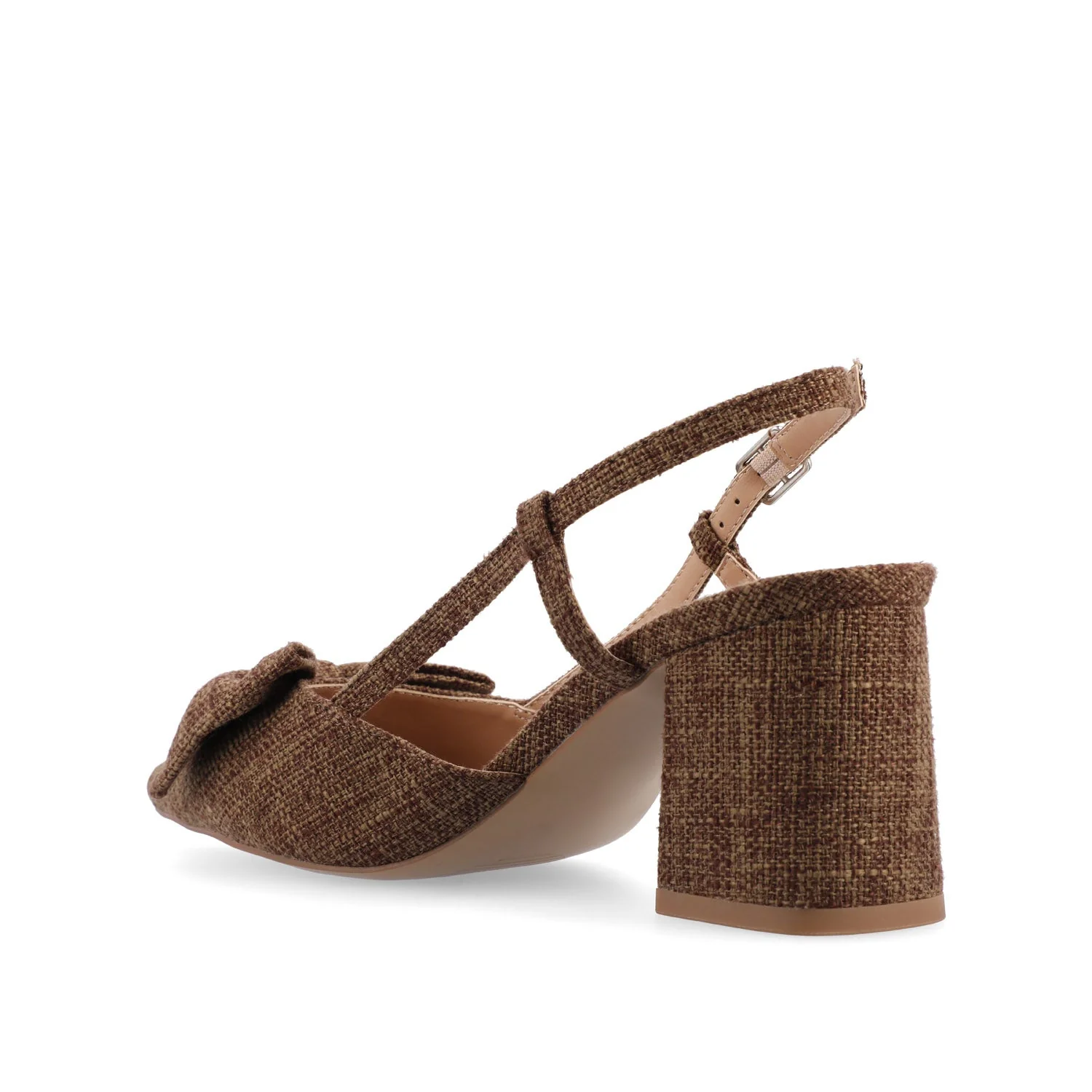 TAILYNN BLOCK PUMP HEELS IN WIDE - Brown Linen - Image 4
