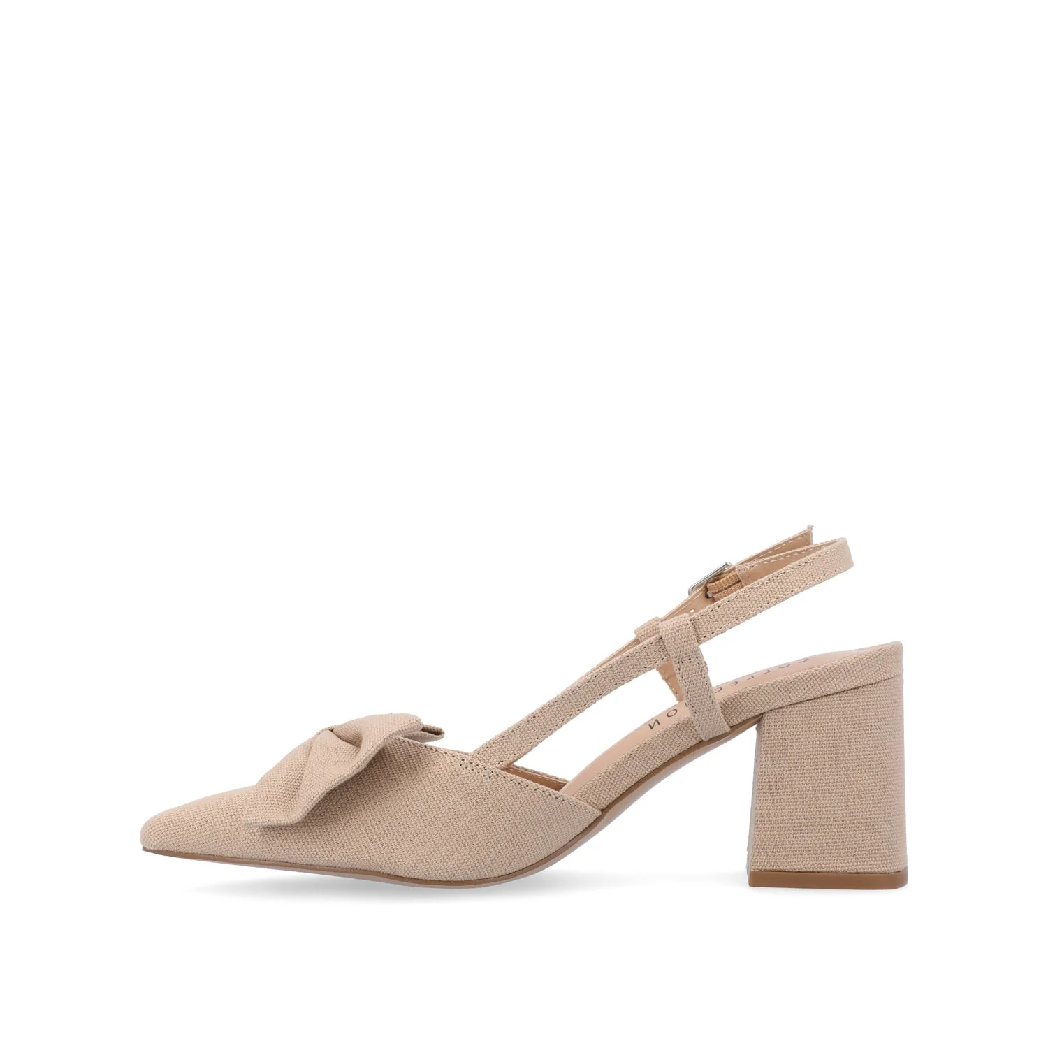 TAILYNN BLOCK PUMP HEELS IN WIDE - Tan Beige Fabric - Image 3