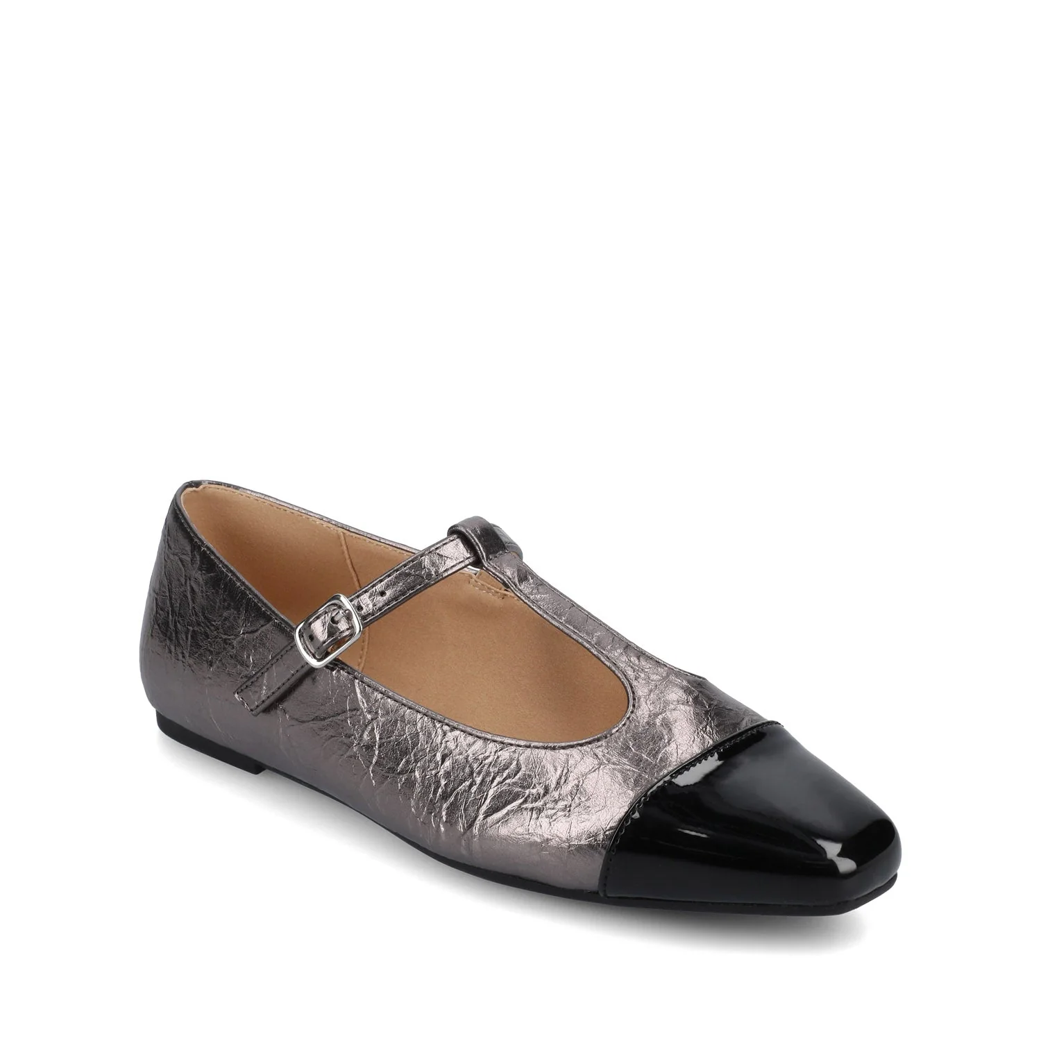 THEAH MARY JANE FLATS IN WIDE - Pewter Crinkle - Image 2