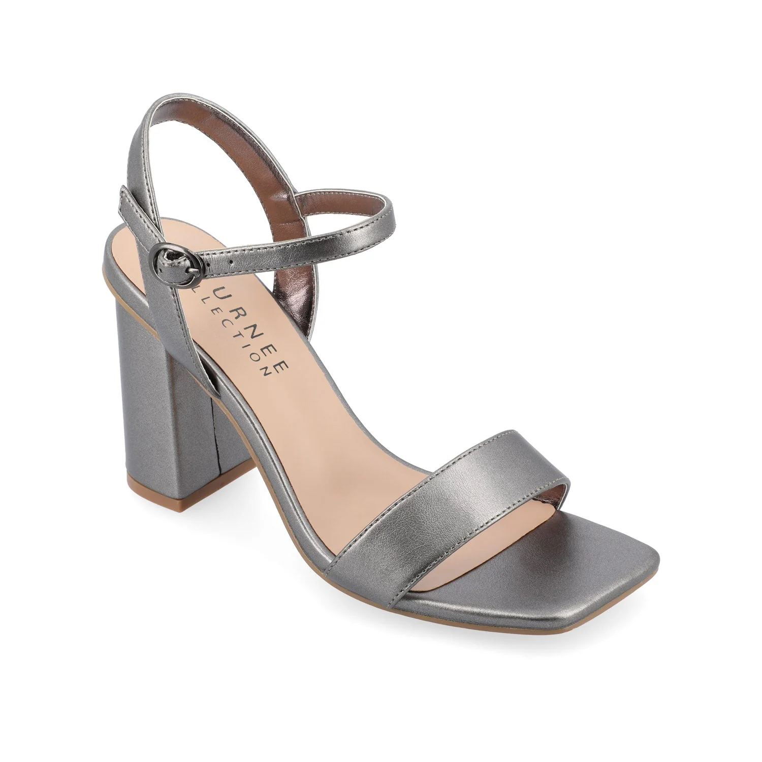 TIVONA STRAPPY BLOCK HEELS IN VEGAN LEATHER - Pewter PU - Image 2