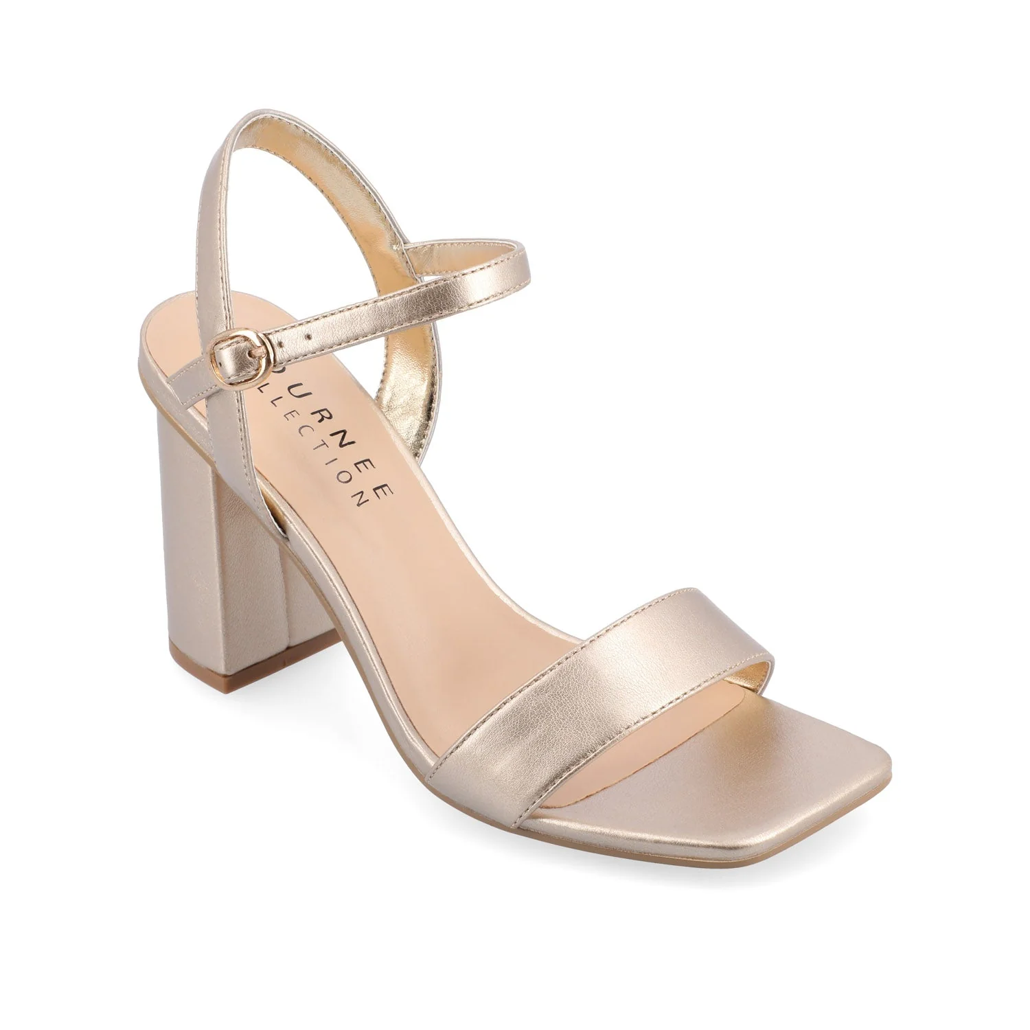 TIVONA STATMENT STRAPPY BLOCK HEELS IN WIDE - Gold PU - Image 2