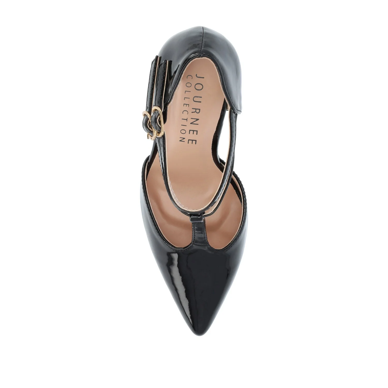 TRU T-STRAP STILETTO PUMP HEELS IN PATENT - Black - Image 6