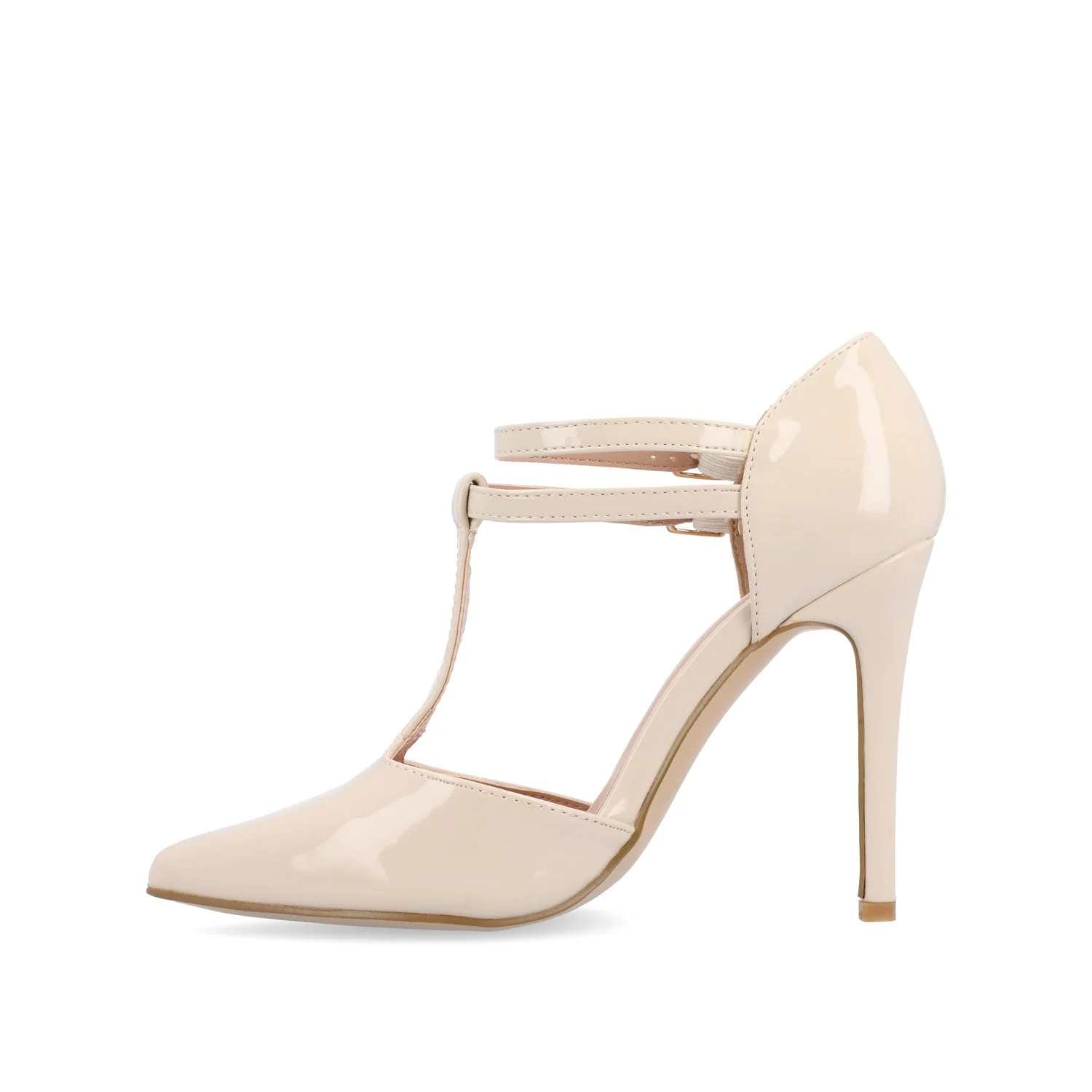 TRU T-STRAP STILETTO PUMP HEELS IN PATENT - Off White - Image 3