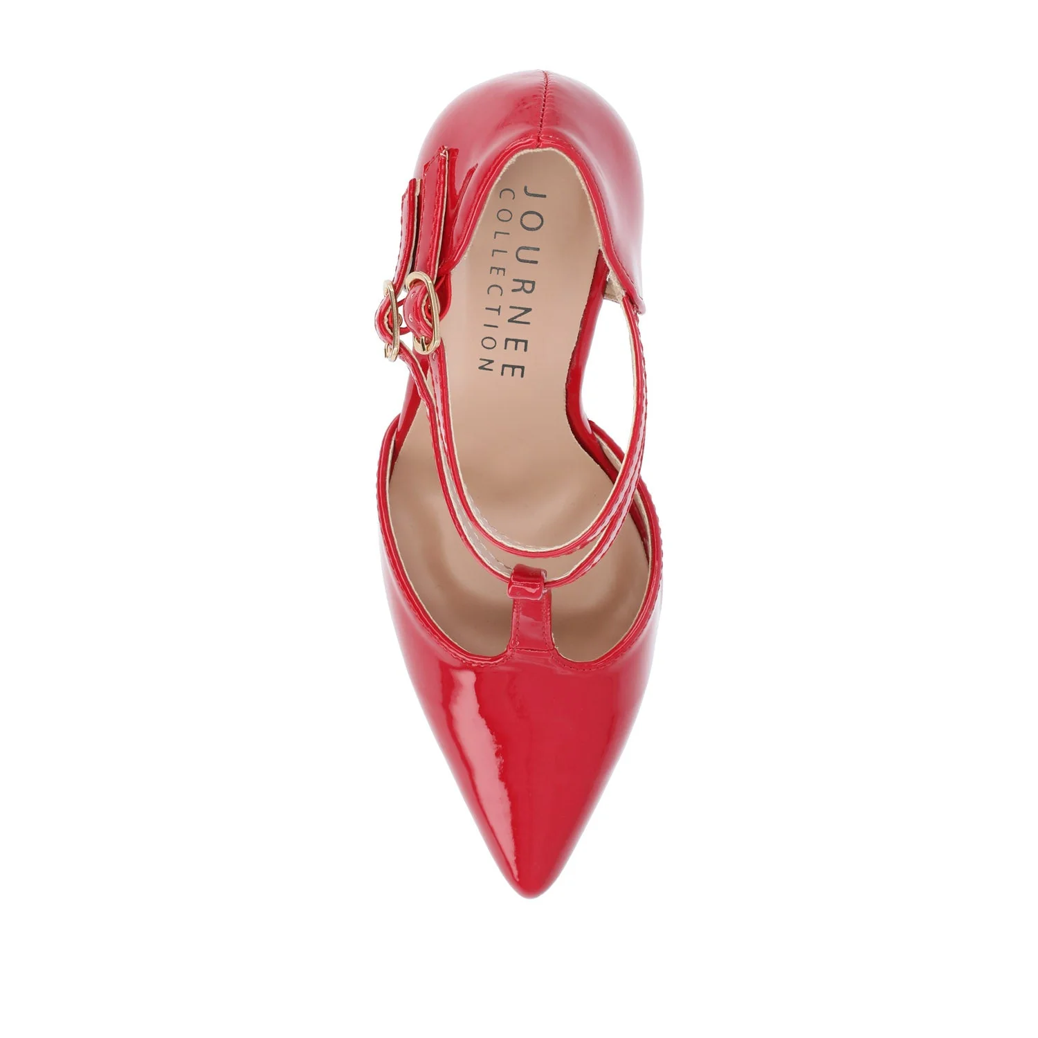TRU T-STRAP STILETTO PUMP HEELS IN PATENT - Red - Image 6