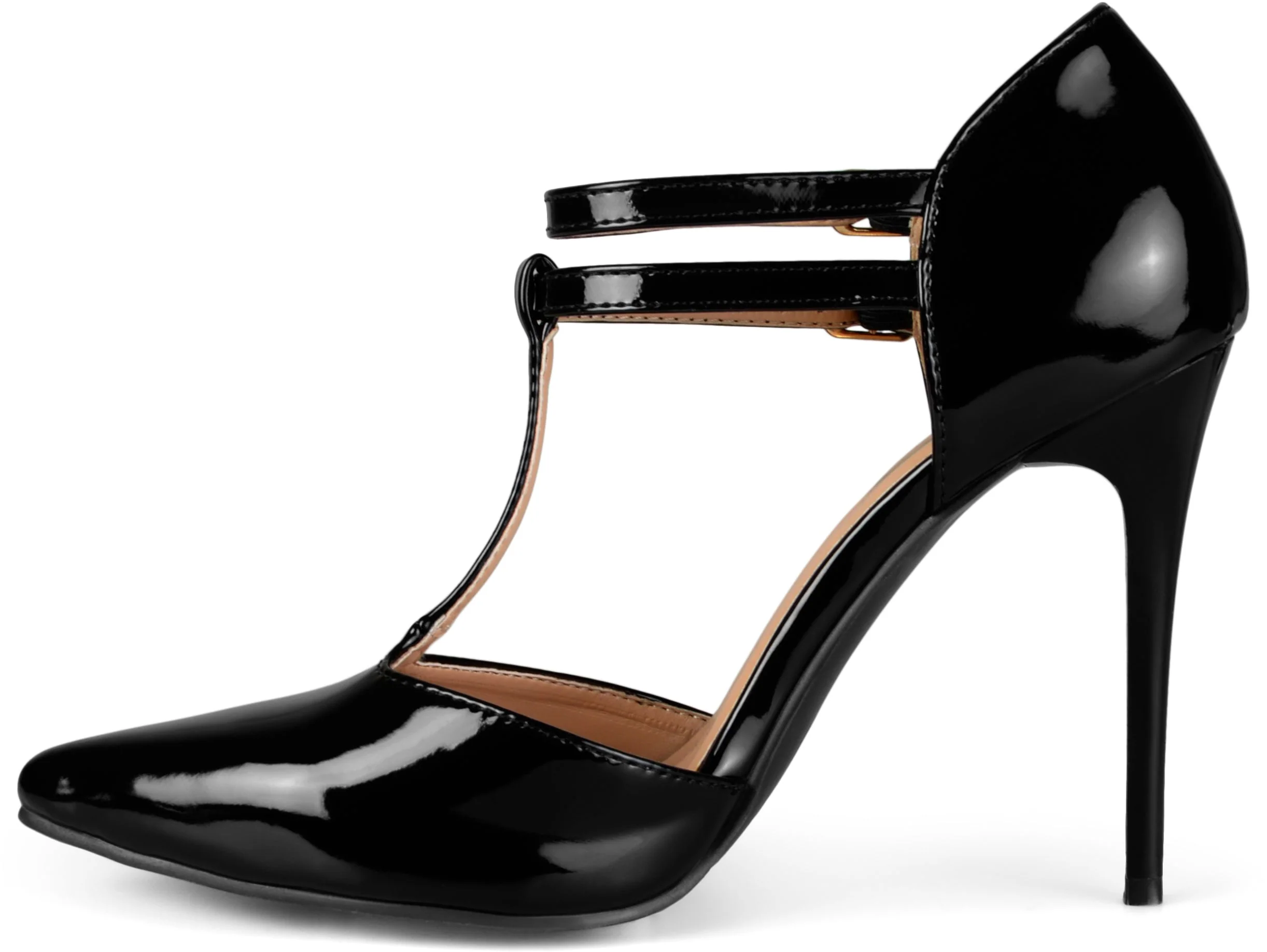 TRU T-STRAP STILETTO PUMP HEELS IN WIDE - Black - Image 2