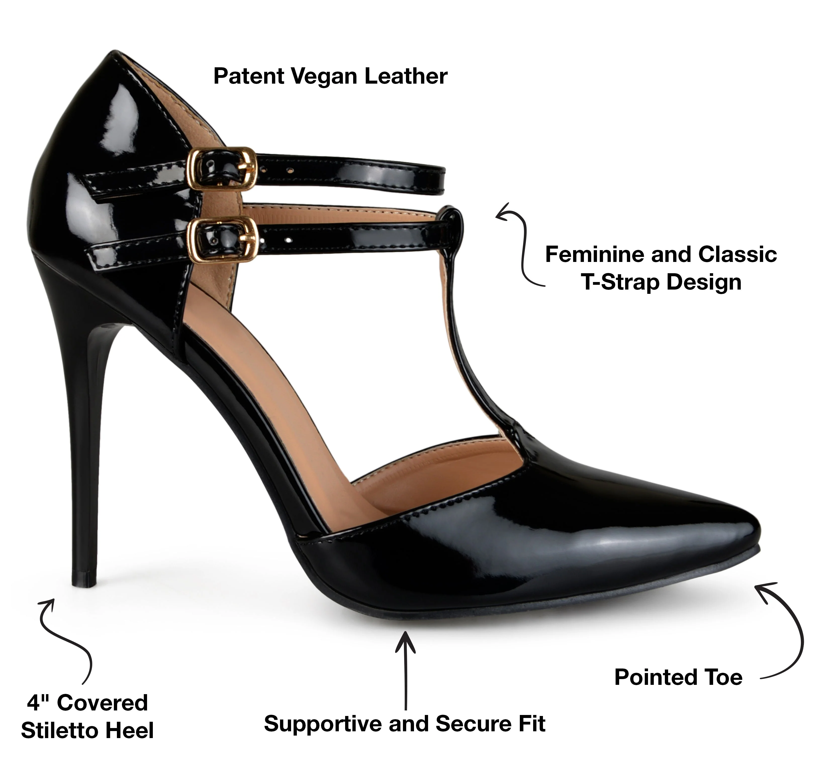 TRU T-STRAP STILETTO PUMP HEELS IN WIDE - Black - Image 8