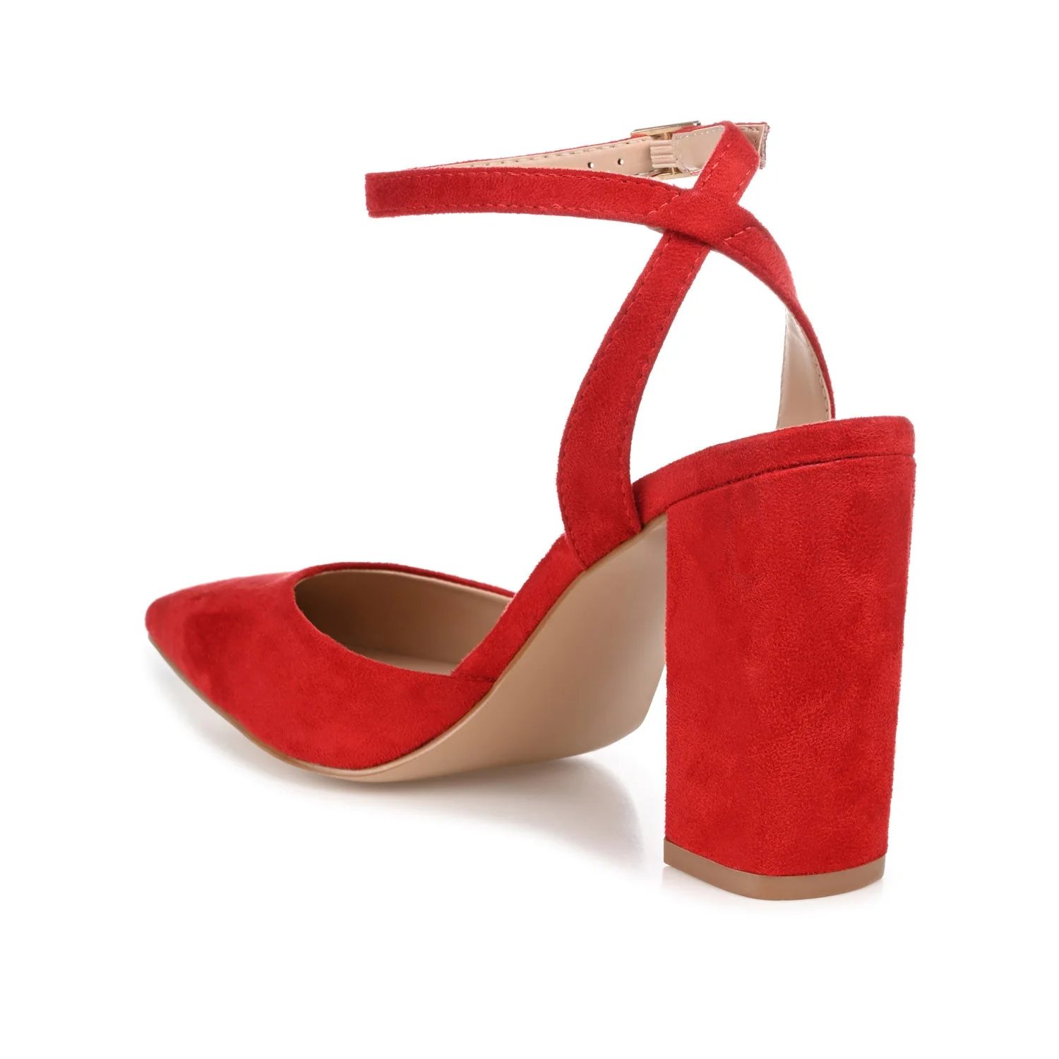 TYYRA BLOCK HEELS IN FAUX SUEDE IN WIDE - Red - Image 4