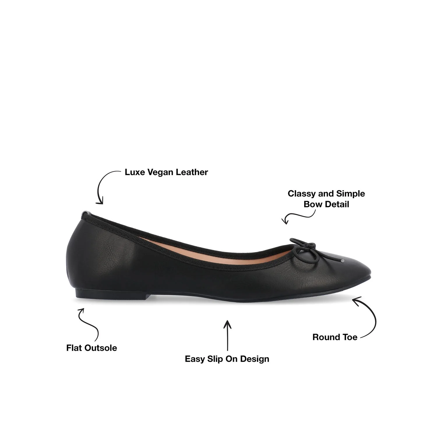 VIKA VEGAN LEATHER BALLET FLATS IN WIDE - Black - Image 9