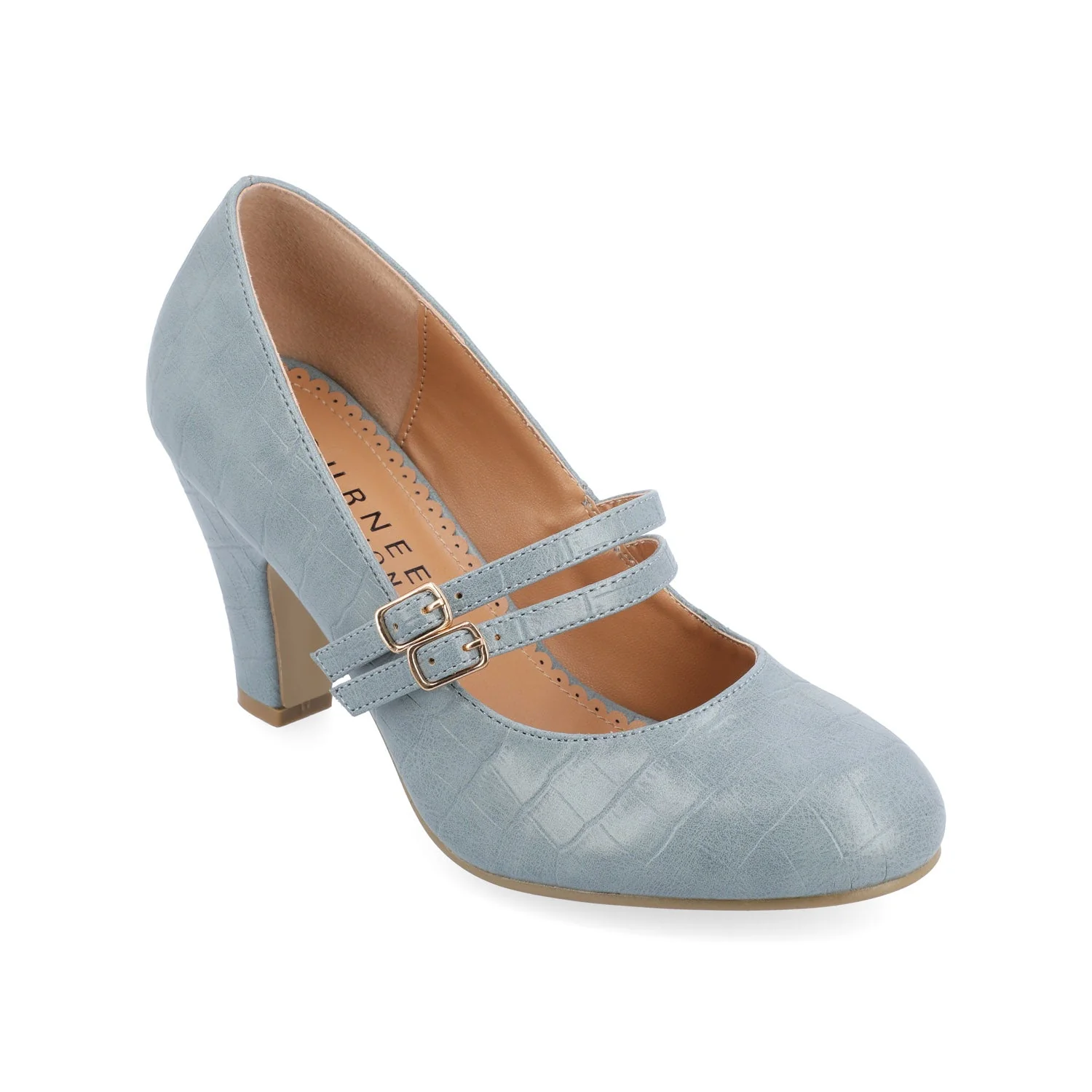 WINDY MARY JANE PUMP HEELS IN CROCO - Blue - Image 2