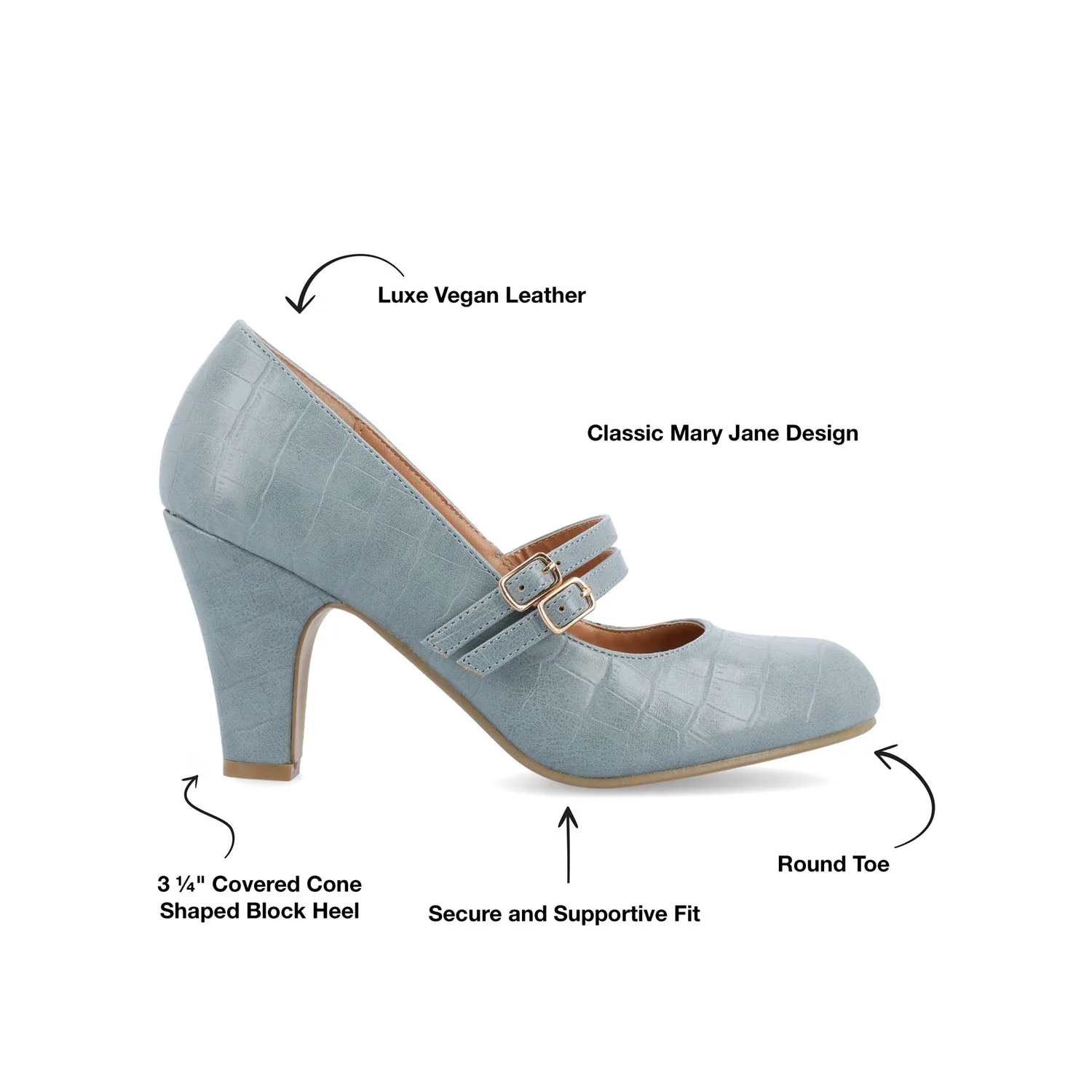 WINDY CROCO MARY JANE PUMP HEELS IN NARROW - Blue - Image 9