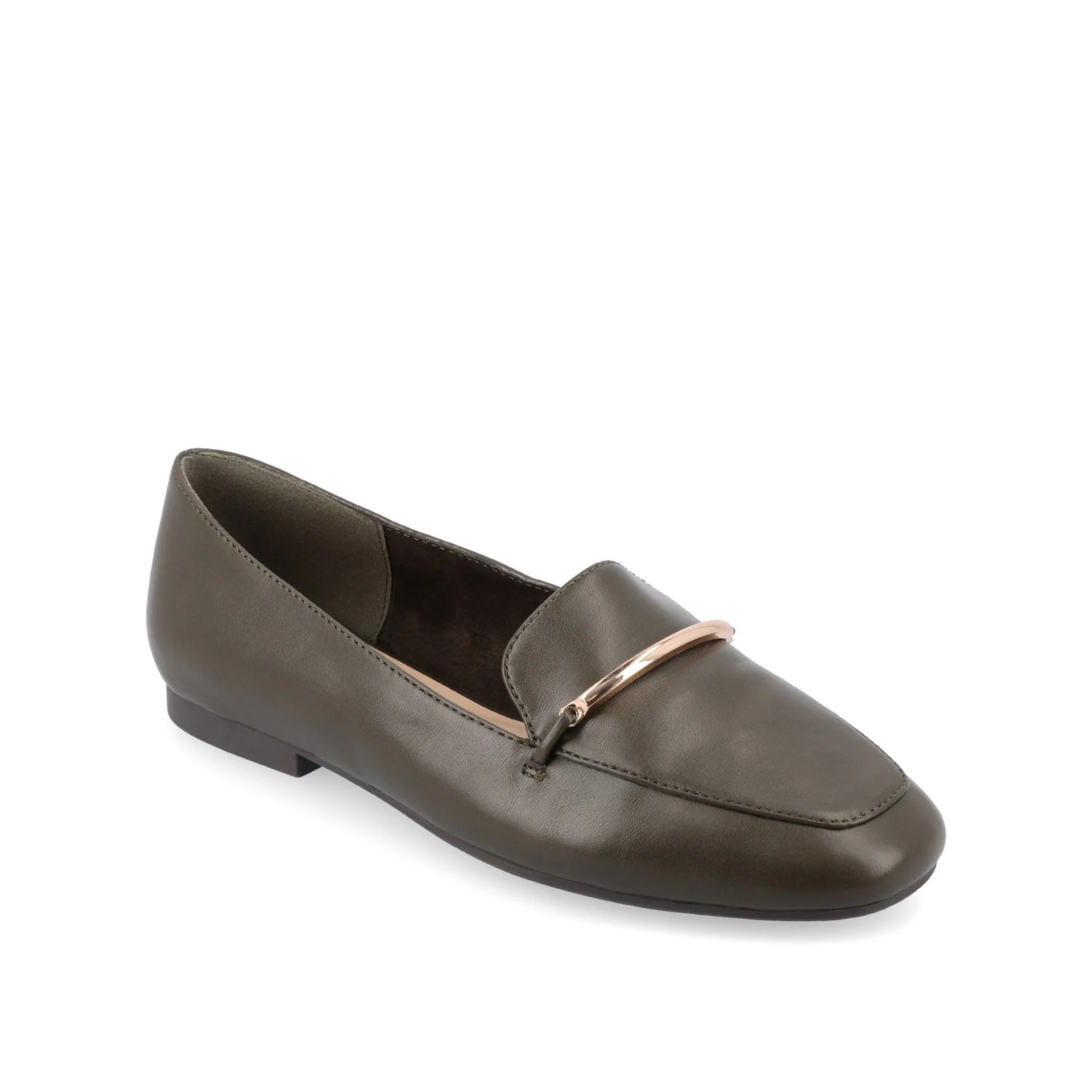 WRENN VEGAN LEATHER LOAFER FLATS IN WIDE - Olive PU - Image 2