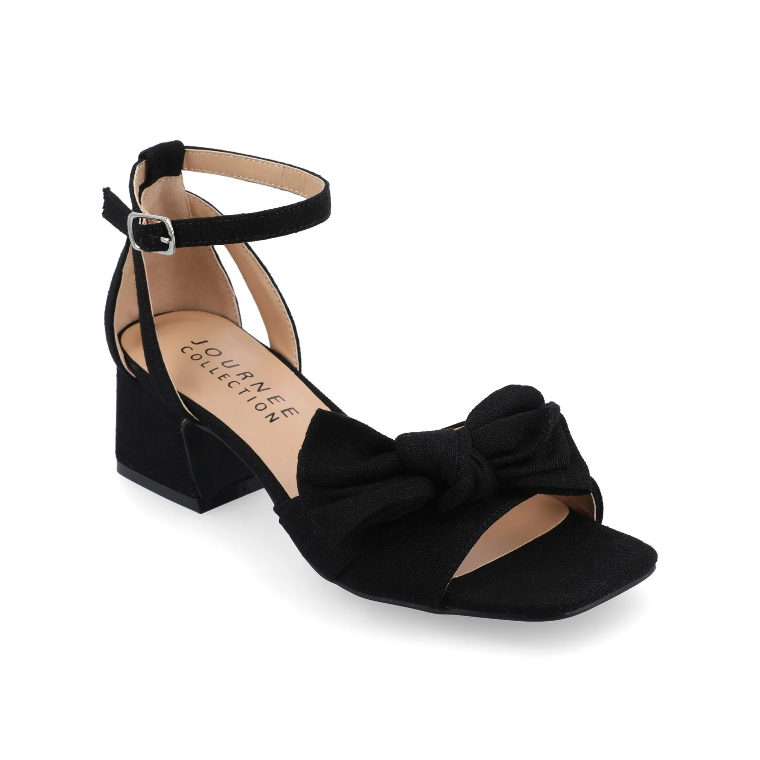 ZEVI STRAPPY BLOCK HEELS IN FABRIC - Black Fabric - Image 2