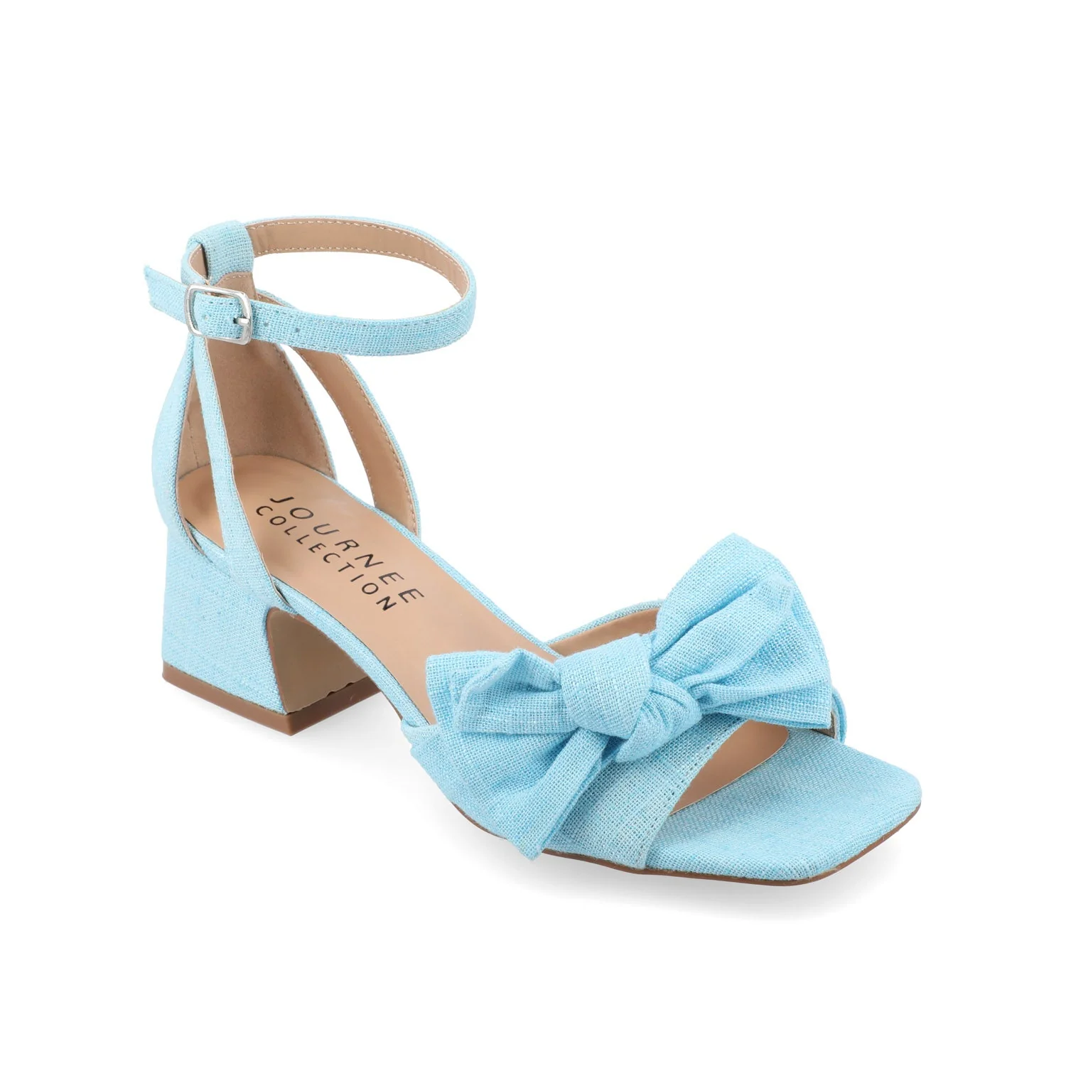 ZEVI STRAPPY BLOCK HEELS IN FABRIC - Blue - Image 2