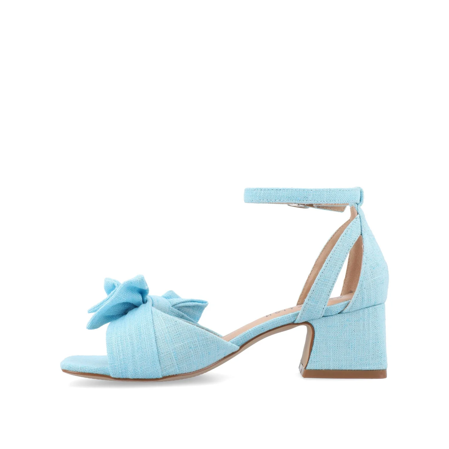 ZEVI STRAPPY BLOCK HEELS IN FABRIC - Blue - Image 3