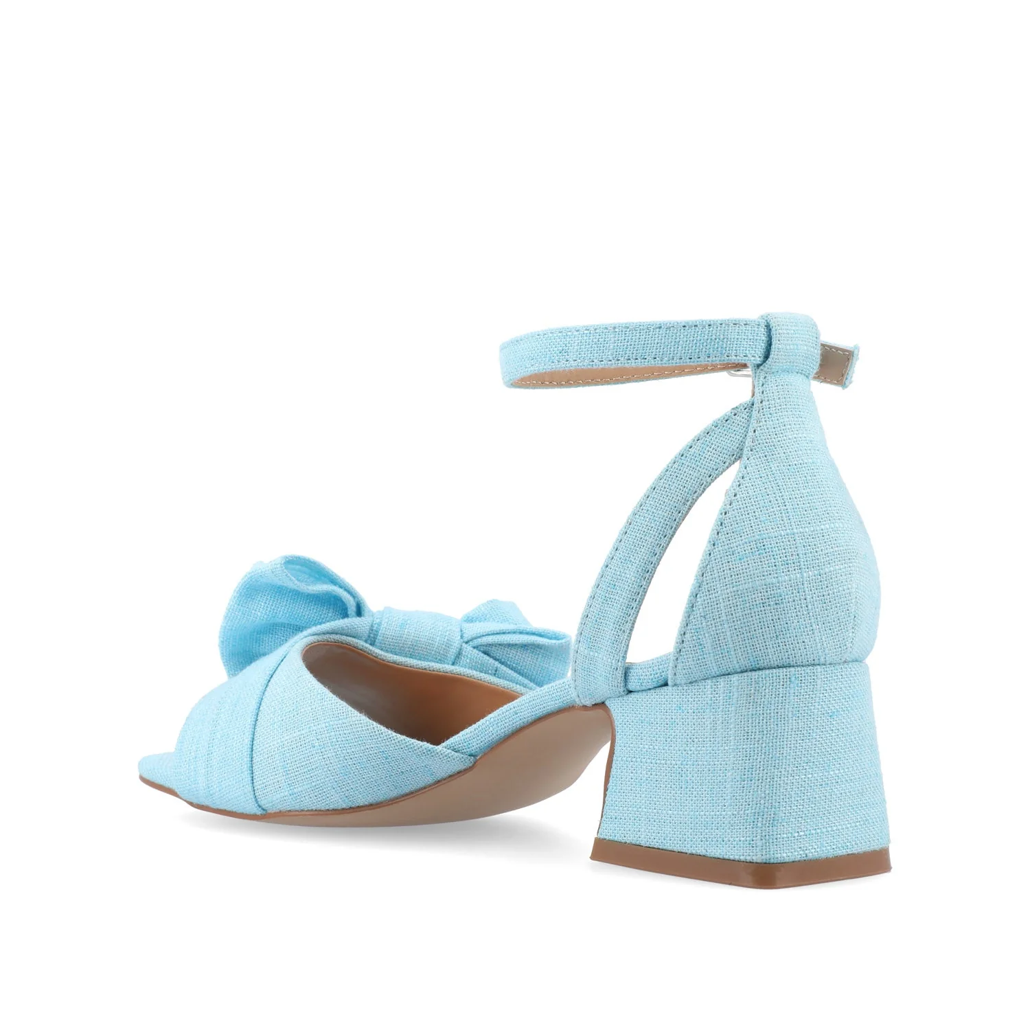 ZEVI STRAPPY BLOCK HEELS IN FABRIC - Blue - Image 4