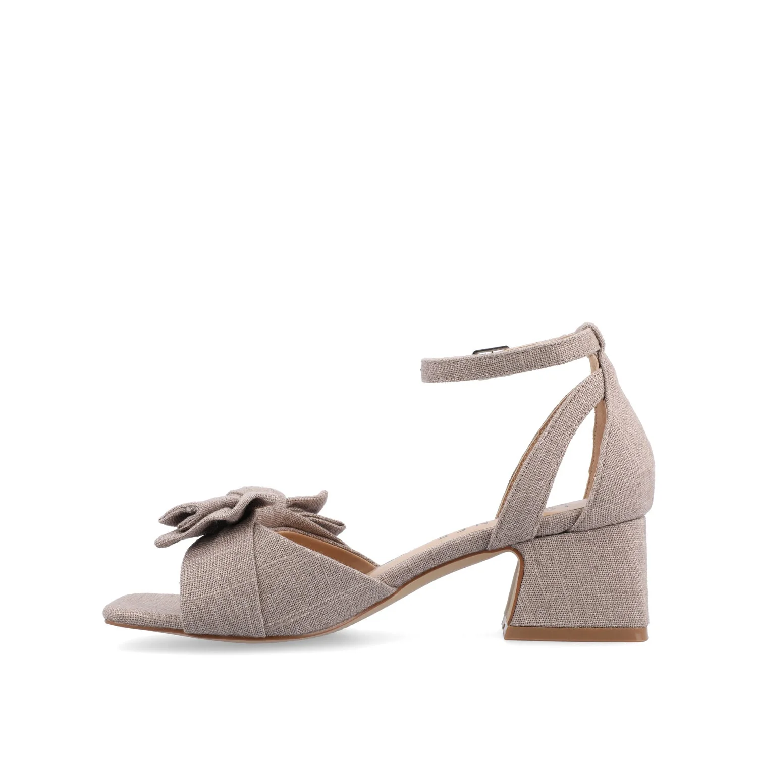ZEVI STRAPPY BLOCK HEELS IN FABRIC - Brown Fabric - Image 3