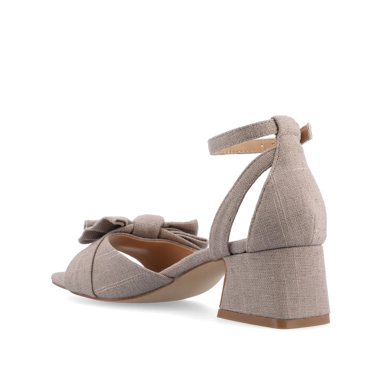 ZEVI STRAPPY BLOCK HEELS IN FABRIC - Brown Fabric - Image 4