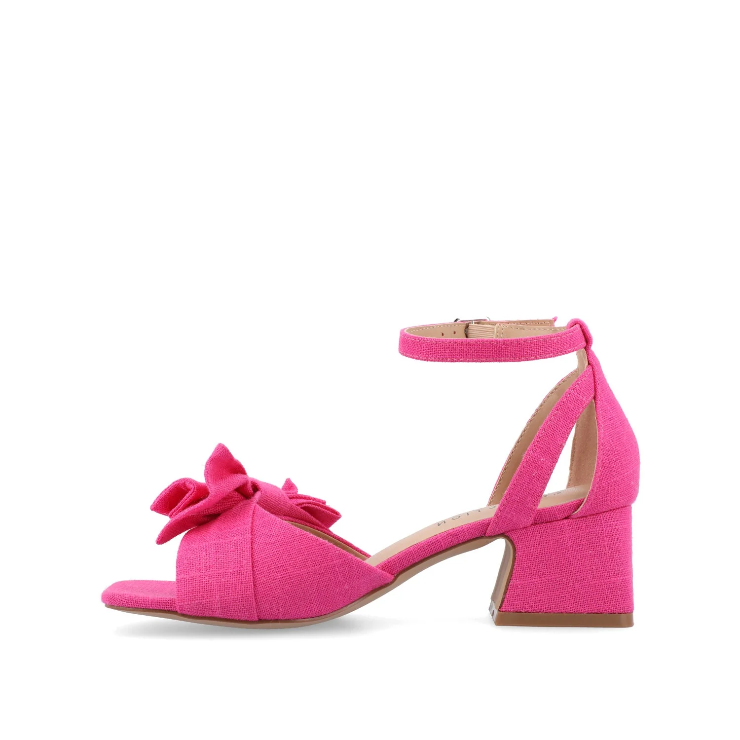 ZEVI STRAPPY BLOCK HEELS IN FABRIC - Hot Pink - Image 3