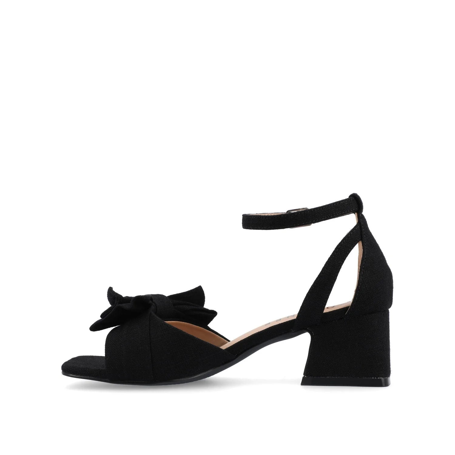 ZEVI STRAPPY BLOCK HEELS IN FABRIC IN WIDE - Black Fabric - Image 3