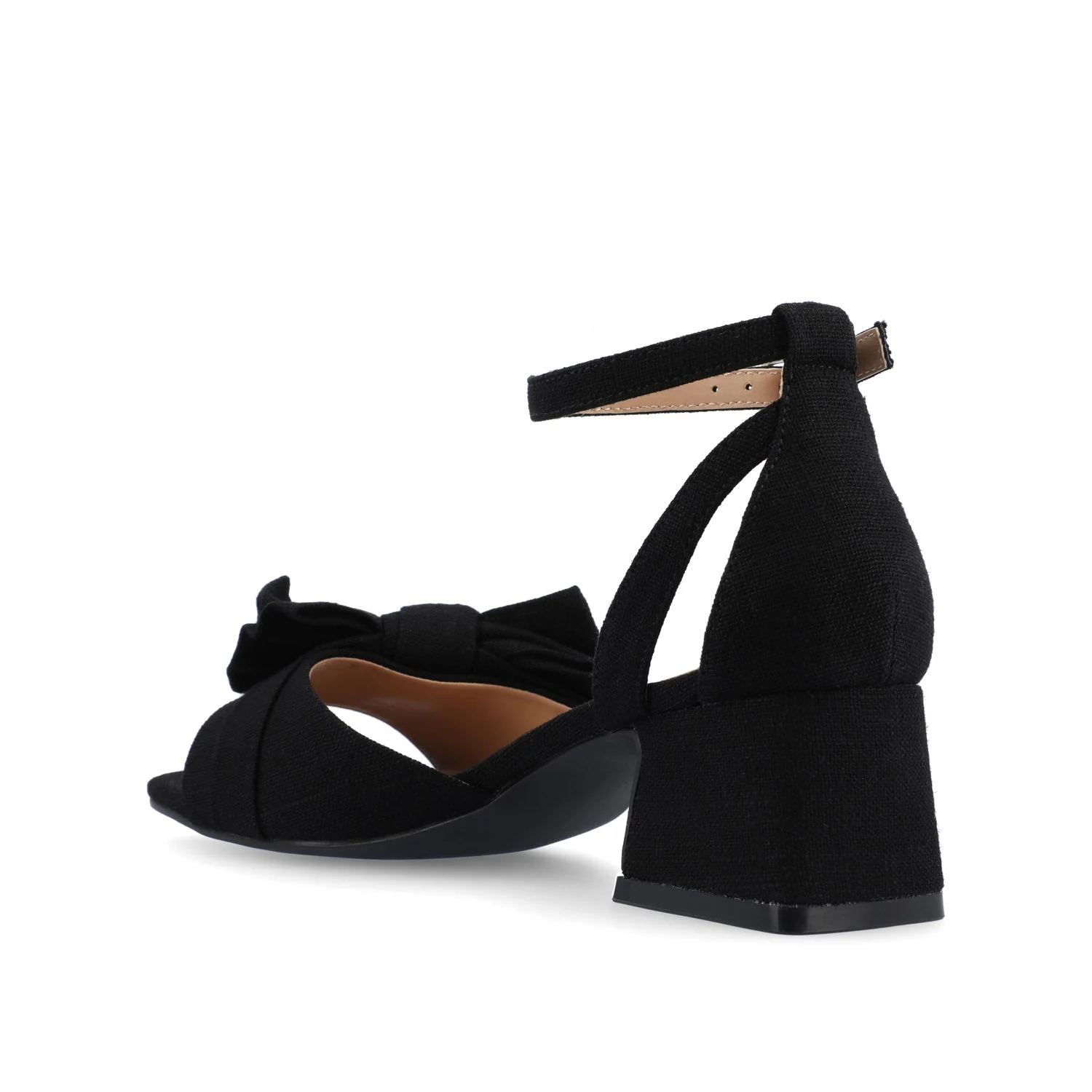 ZEVI STRAPPY BLOCK HEELS IN FABRIC IN WIDE - Black Fabric - Image 4