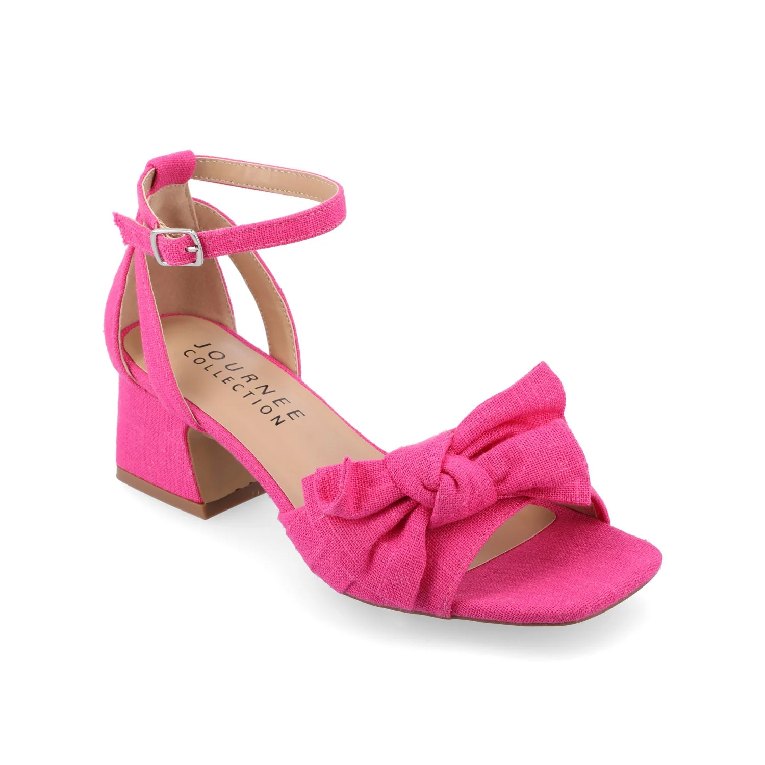 ZEVI STRAPPY BLOCK HEELS IN FABRIC IN WIDE - Hot Pink - Image 2