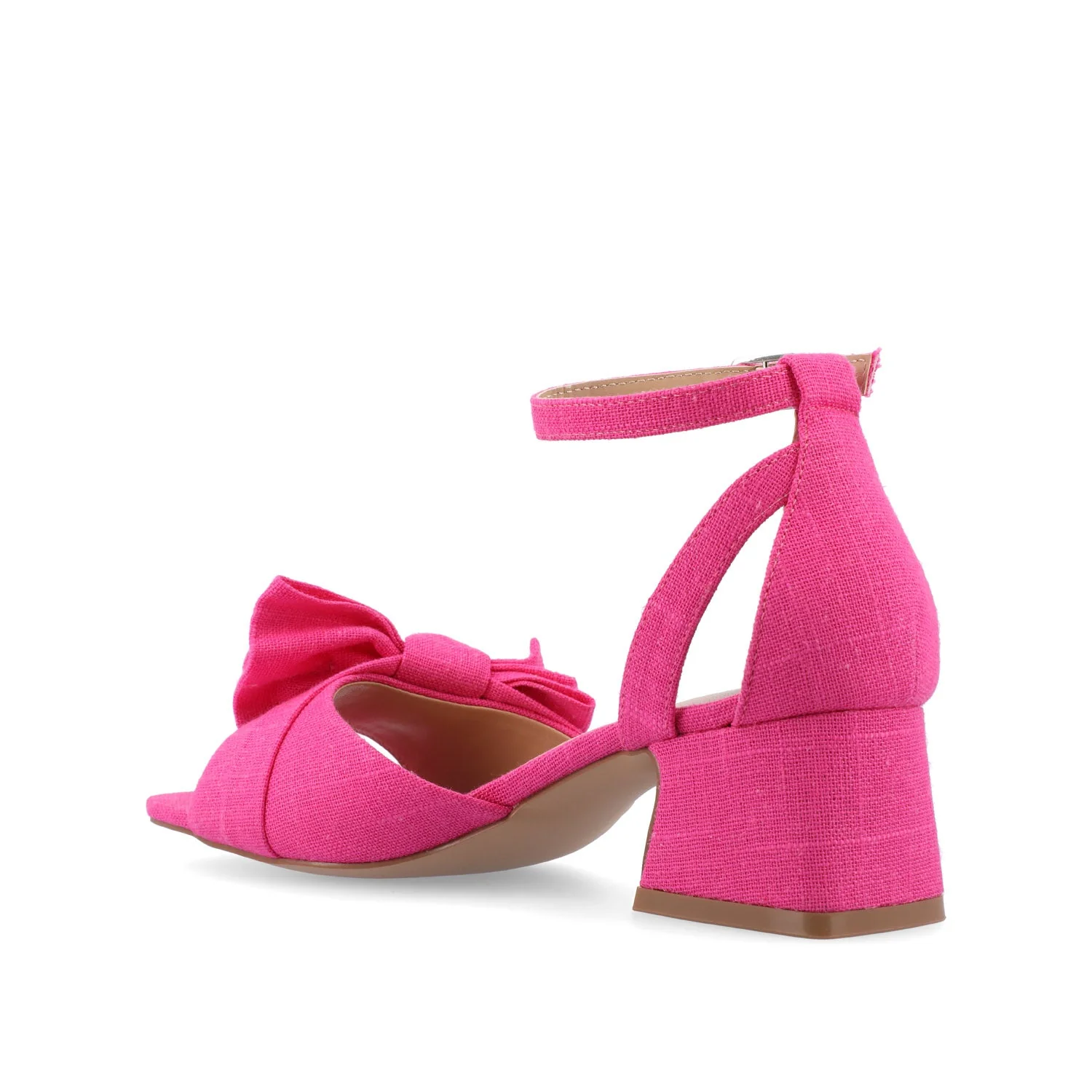 ZEVI STRAPPY BLOCK HEELS IN FABRIC IN WIDE - Hot Pink - Image 4