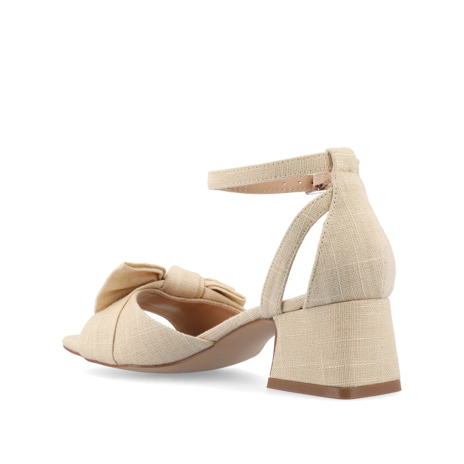 ZEVI STRAPPY BLOCK HEELS IN FABRIC IN WIDE - Tan Beige Fabric - Image 4