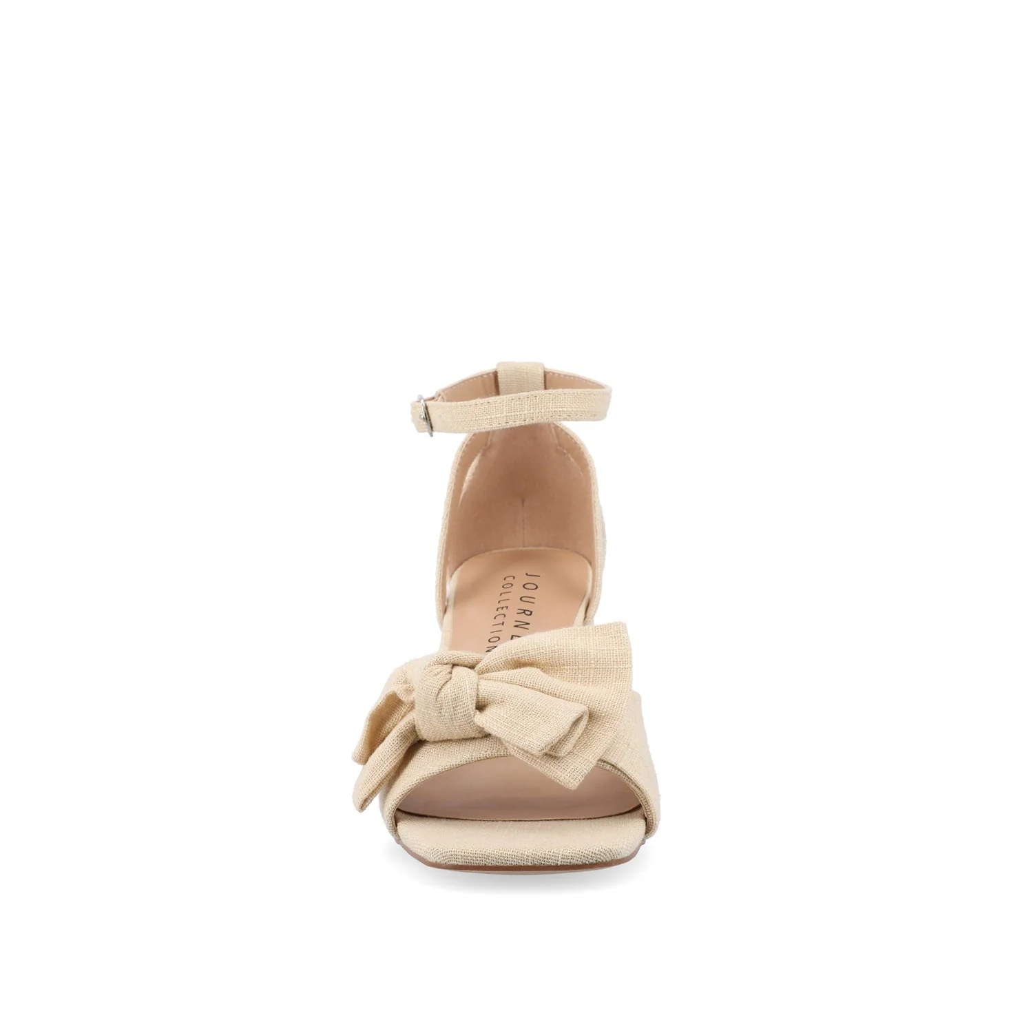ZEVI STRAPPY BLOCK HEELS IN FABRIC IN WIDE - Tan Beige Fabric - Image 5
