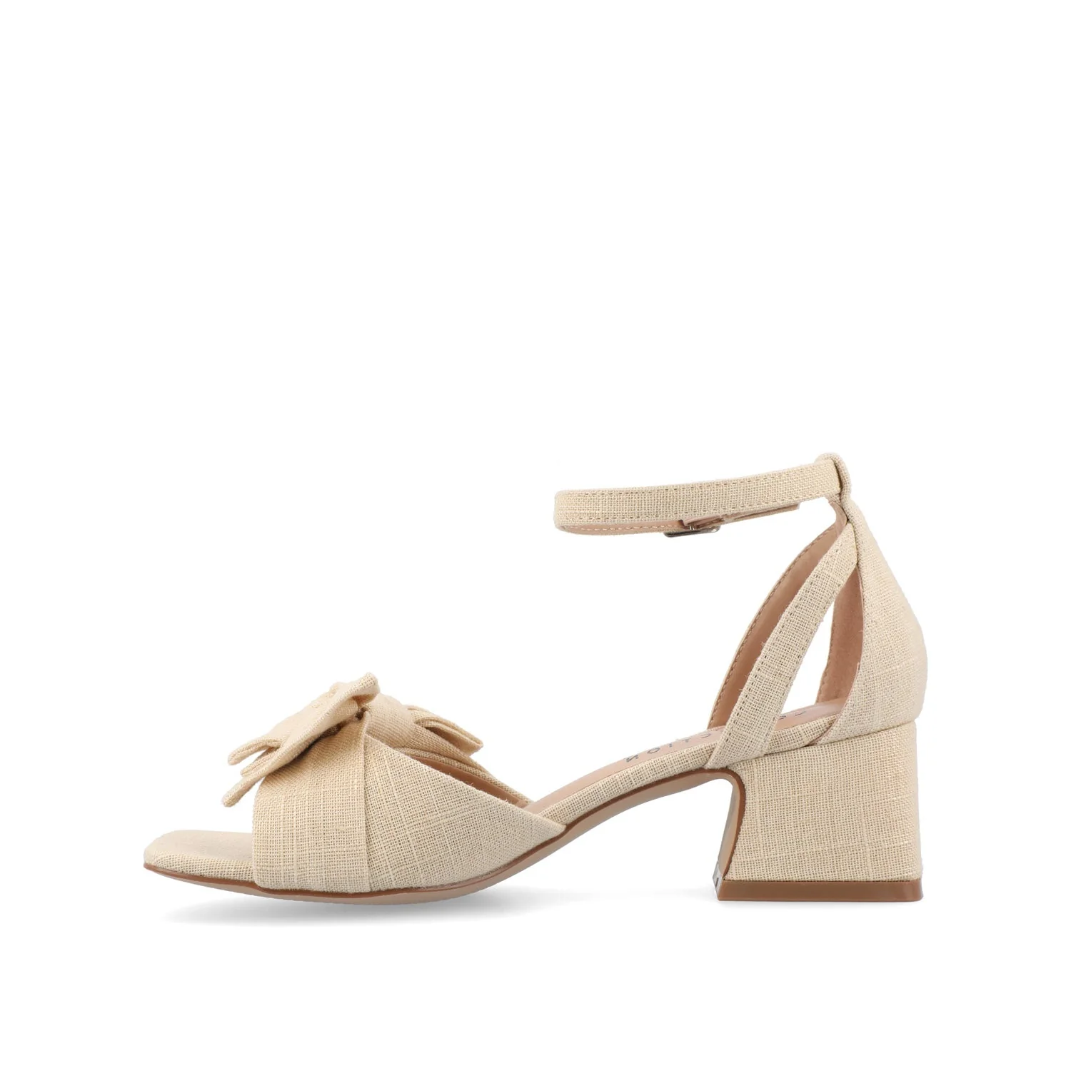 ZEVI STRAPPY BLOCK HEELS IN FABRIC - Tan Beige Fabric - Image 3