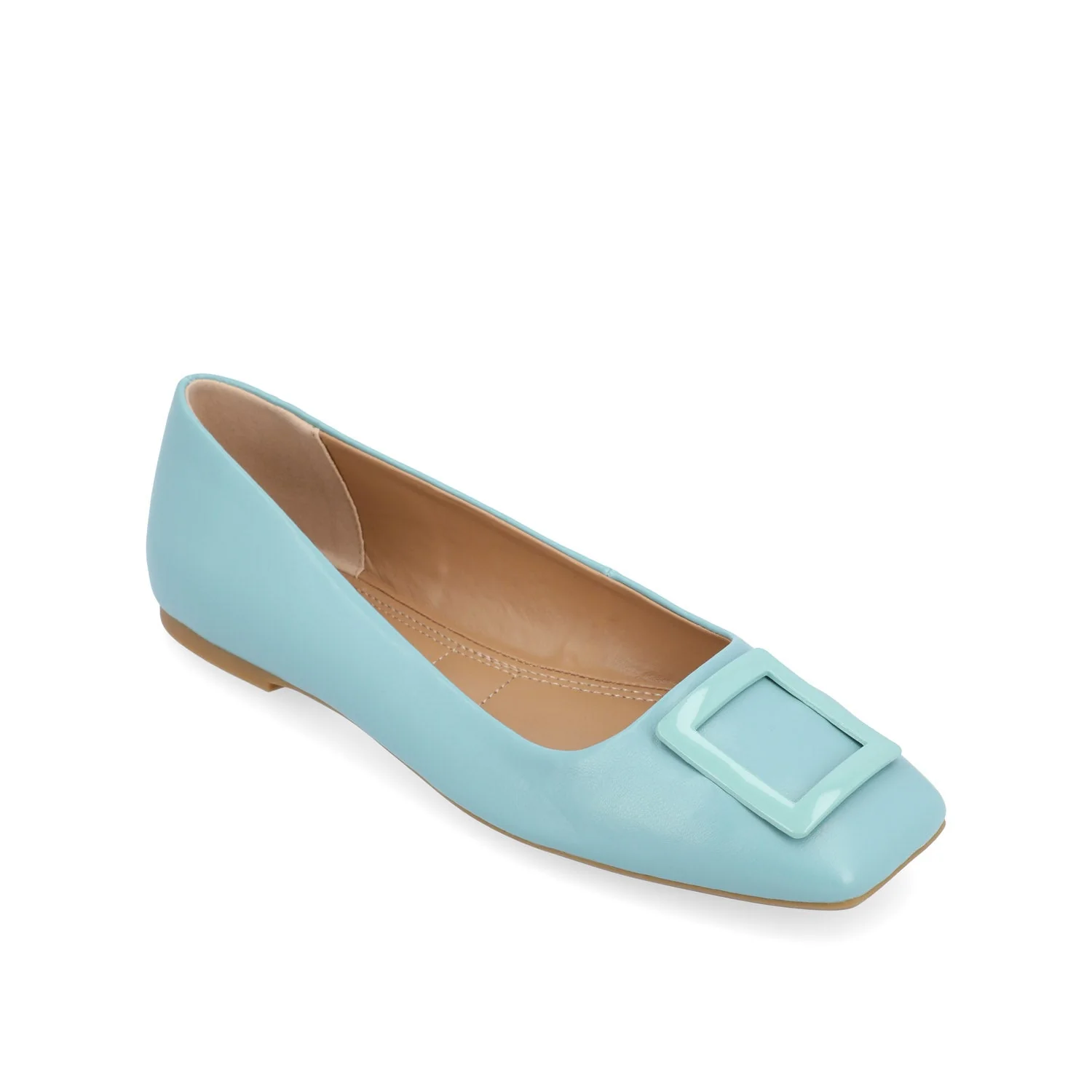 ZIMIA SQUARE TOE FLATS IN VEGAN LEATHER - Aqua - Image 2