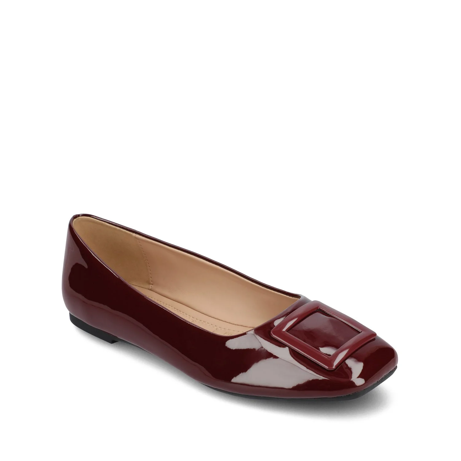 ZIMIA SQUARE TOE FLATS IN VEGAN LEATHER - Oxblood Nubuck - Image 2