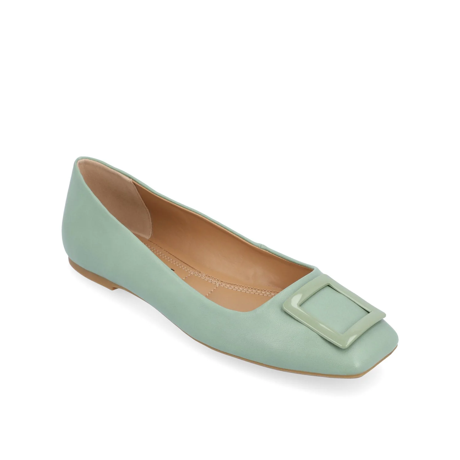 ZIMIA SQUARE TOE FLATS IN VEGAN LEATHER - Sage - Image 2